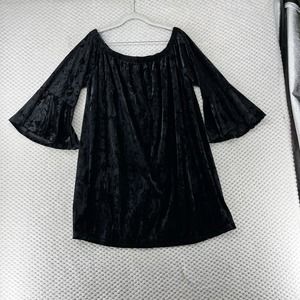 Tres Bien Black Velvet Dress Off Shoulder Bell Sleeve Party Cocktail Mini L
